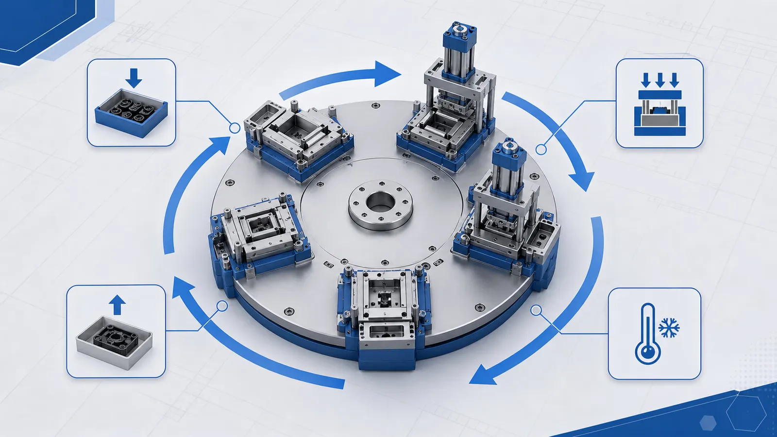 Fixed Platen vs Slide Table vs Rotary Table Guide selection guide illustration