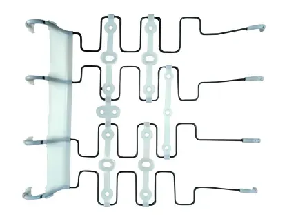 Seat back spring assembly with formed steel wires and white molded plastic sections