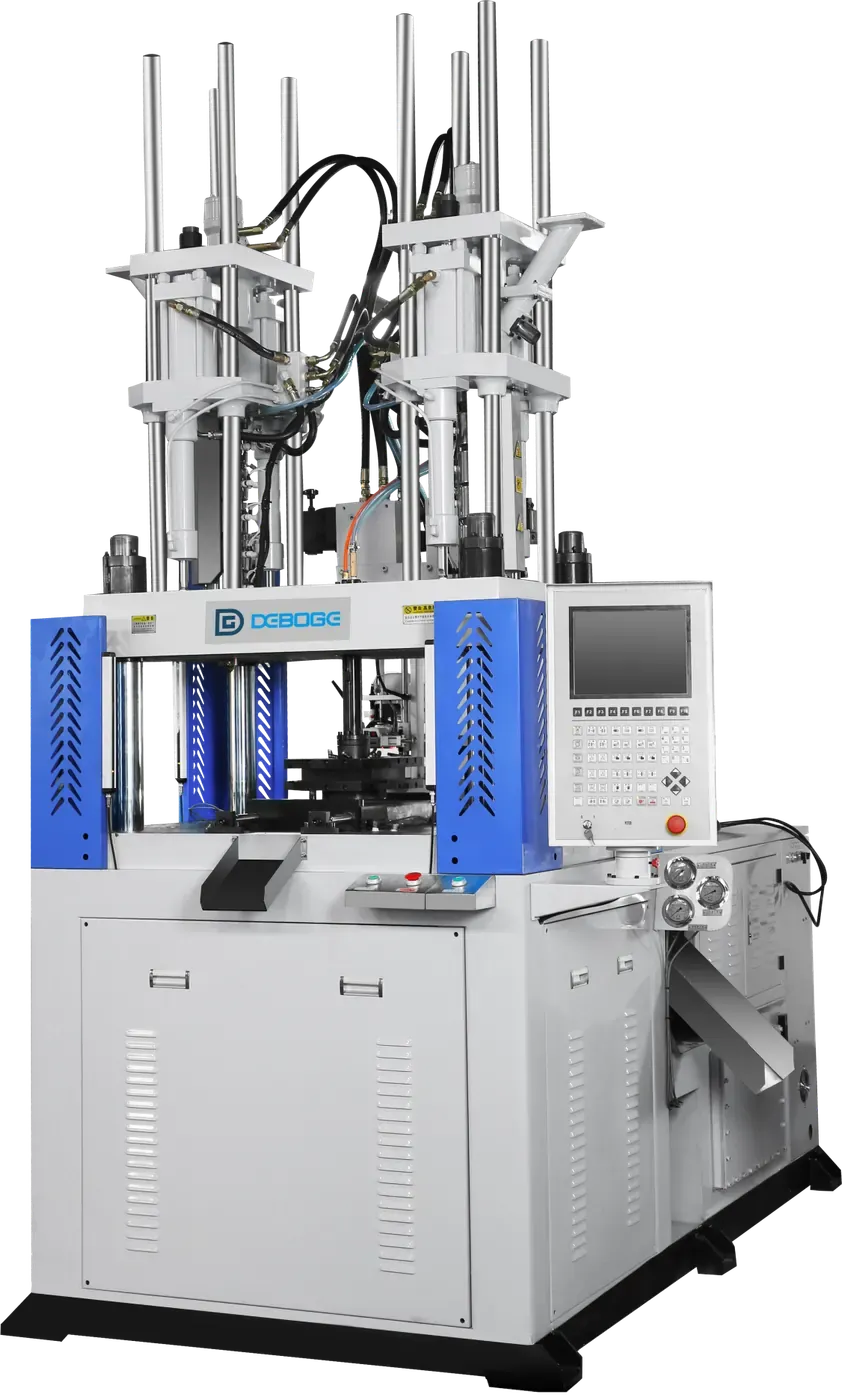 DEBOGE two-color rotary core injection molding machine with two injection units and a front control panel